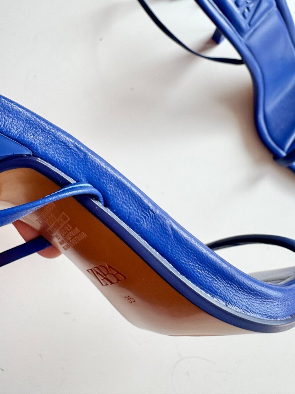 NWOT ZARA Blue Leather Square Toe Strappy High Heel Wraparound Sandals, Size 35 - Picture 5 of 14
